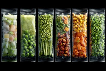 Frozen vegetable packages on transparent background