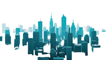 Futuristic Teal Cityscape with Silhouetted Skyscrapers