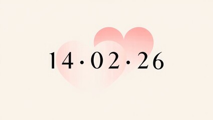 Pink hearts and date 14 02 26 on light background love