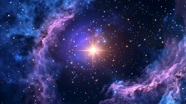 Glowing Star of Bethlehem in Deep Space Cosmic Nebula