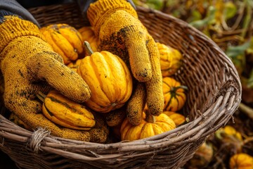 Autumn pumpkin harvest in a basket