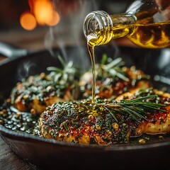 Cooking Preparation with Oil Rosemary and Garlic High Resolution Picture