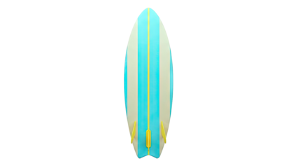 Surfboard with Blue, Tan, and Yellow Stripes