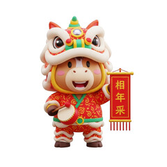 Fototapeta premium Lion dance mascot celebrating chinese new year isolated on transparent background isolated on transparent background