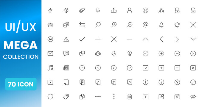 UI UX icon set, user interface and user experience symbols, modern flat design system icons for web mobile apps and dashboards
