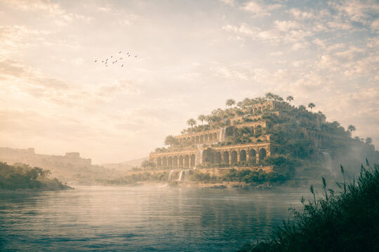 Misty Morning View of the Hanging Gardens of Babylon