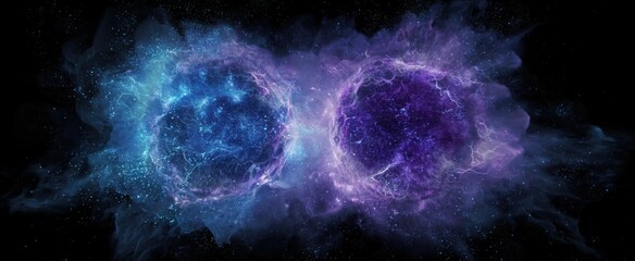 Two vibrant cosmic orbs in a swirling nebula