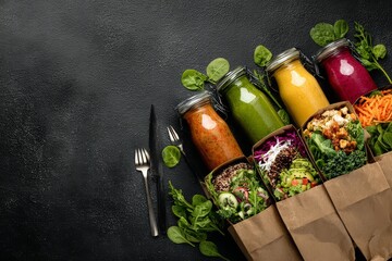 Healthy daily menu in paper bags