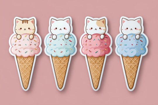 Kawaii Ice Cream Cat Stickers