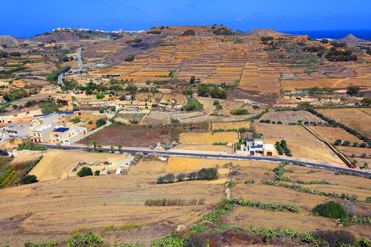  Surrounding countryside seen from the citadel Victoria (Rabat) Gozo Malta Europe.