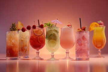 Party cocktails with fruits and umbrellas