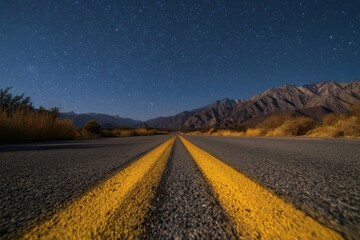 Asphalt road under a starry night sky