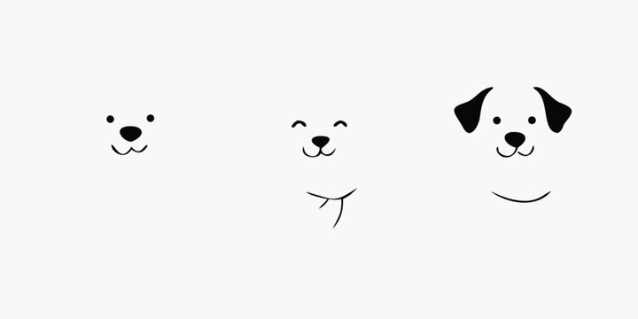 minimal dog face icons set with cute simple expressions