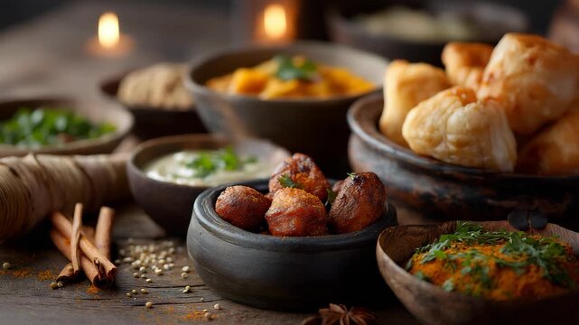 Authentic Indian food and snacks close up
