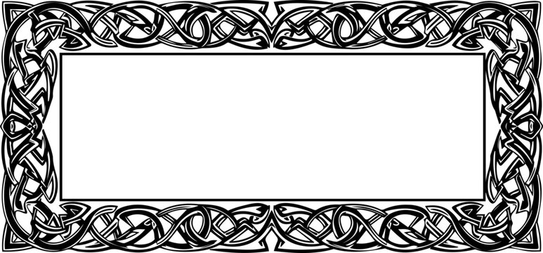 A Celtic knot border frame with a blank white center for text or design silhouette