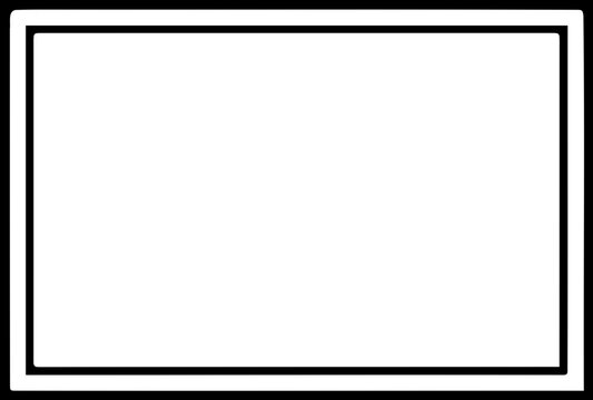 A minimalist rectangular frame icon with a flat design and black outline silhouette