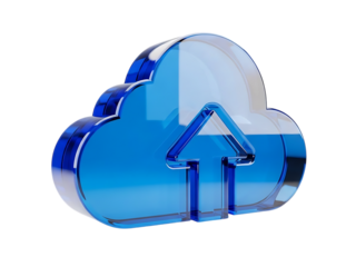 A vibrant blue cloud with an upward arrow symbolizing digital progress and innovation
