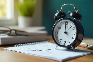 A symbol of time management with a clock, calendar, and checklist on a desk, emphasizing productivity and organization , multitasking, efficiency