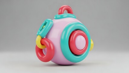 Abstract 3D Render of a Pink Sphere with Interlocking Colorful Rings for Cognitive Toy Play