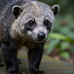 Obraz premium Ultra-realistic close-up of a wild binturong (bearcat) with shaggy fur and glossy eyes