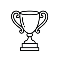 Simple black outline drawing of a classic trophy cup with two handles on a pedestal base, symbolizing achievement and victory.