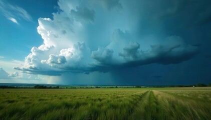 Dramatic storm clouds over a vast landscape, setting a moody climate background for photoshoots or articles about weather and nature , background, thunder