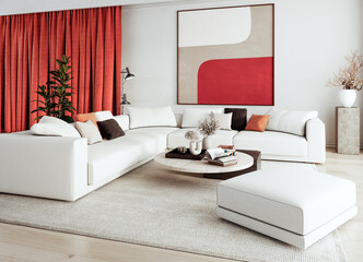 Naklejka premium Large luxury modern bright interiors Living room mockup illustration 3D rendering image