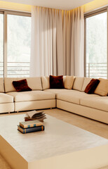 Naklejka premium Large luxury modern bright interiors Living room mockup illustration 3D rendering image