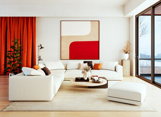 Naklejka premium Large luxury modern bright interiors Living room mockup illustration 3D rendering image