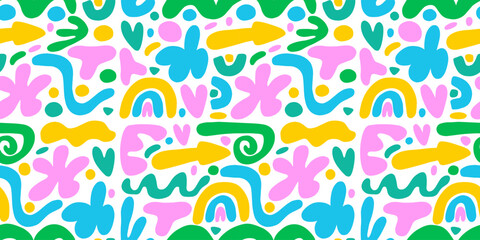 Abstract cute shape doodle seamless pattern. Hand drawn pattern with colorful abstract shapes
