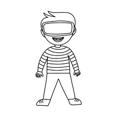Boy in VR glasses hand drawn vector sketch