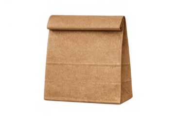 Brown paper bag standing, representing sustainable packaging, takeaway food, lunch, shopping, and eco-friendly grocery solutions
