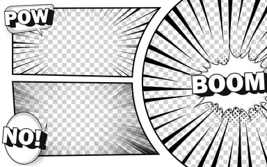 Abstract black and white comic page background art template.