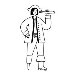 One-legged pirate looks through spyglass vector sketch