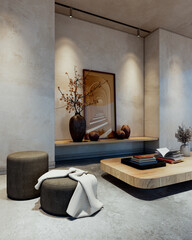 Naklejka premium Large luxury modern bright interiors Living room mockup illustration 3D rendering image