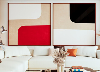 Naklejka premium Large luxury modern bright interiors Living room mockup illustration 3D rendering image