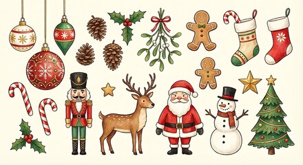set of christmas elements