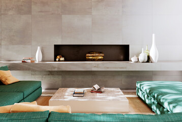 Naklejka premium Large luxury modern bright interiors Living room mockup illustration 3D rendering image