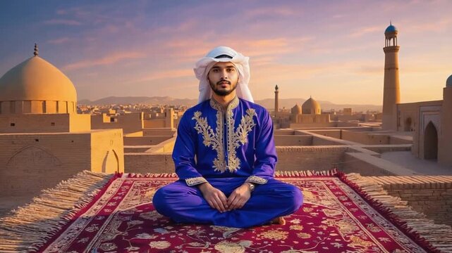 Arab man on a magic carpet.