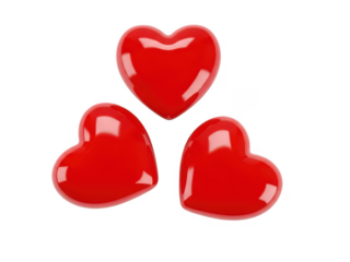 Three red hearts isolated on transparent background