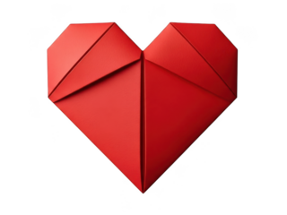 Intricate red origami heart symbolizing love and craftsmanship isolated on transparent background