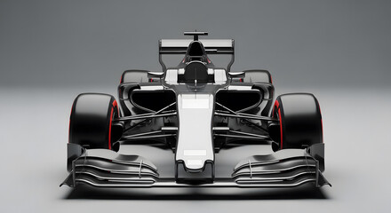 Generic modern open-wheel racing car front view on gray studio b