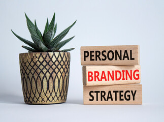 Personal Branding Strategy symbol. Wooden blocks with words Personal Branding Strategy. Beautiful white background with succulent plant. Business concept. Copy space.