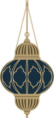 Traditional Arabian Lantern Illustration with Blue Panels and Gold Metal Frame