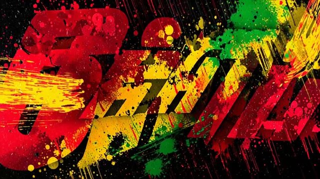 Colorful Paint Splatter Jamaican Flag Colors.