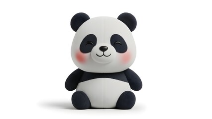 Naklejka premium An adorable 3D panda character with rosy cheeks. The design is round and plush, with a happy, smiling expression, creating a friendly and warm impression against the white background.
