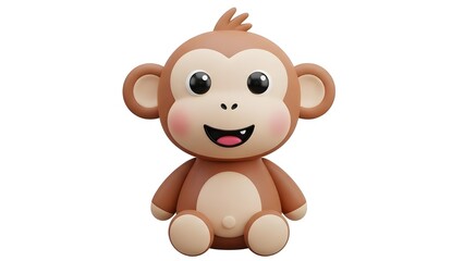 Fototapeta premium A cheerful 3D monkey character with a wide-eyed laugh and rosy cheeks. The design is round, adorable, and minimalist, perfect for a children's icon on a clean white background.