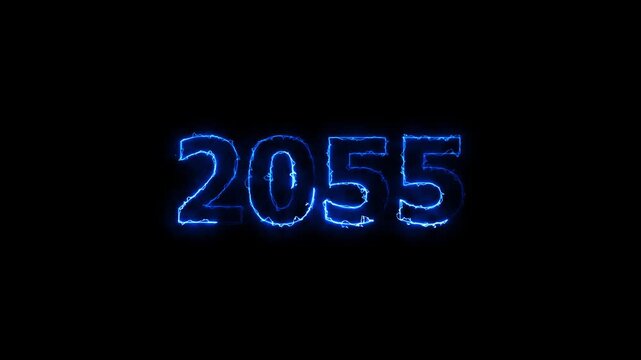 New year 2055 text icon animation glowing neon arc reactor blue color number anniversary template banner sign signboard holiday code digit rectangle box font letter word on black background