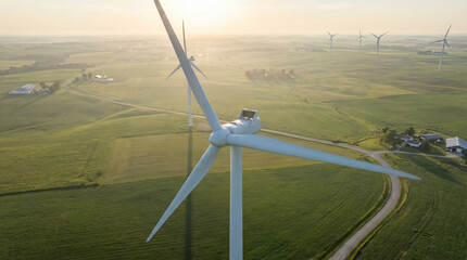 Renewable Energy: A wind turbine, a symbol of sustainable power, stands tall in a vast field.