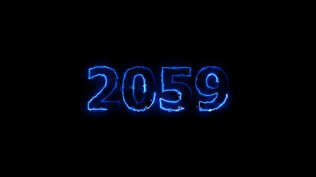 New year 2059 text icon animation glowing neon arc reactor blue color number anniversary template banner sign signboard holiday code digit rectangle box font letter word on black background